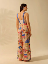 CAJUNI Boho Printed Women's Pants, Large Pockets Long-Strap Jumpsuit, Casual Beach And Vacation One-Piece Pants For Summer